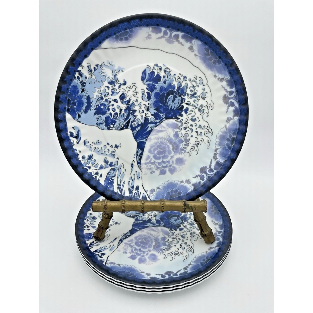 NEW Set‎ of 4 Blue Wave Melamine Plates 9"